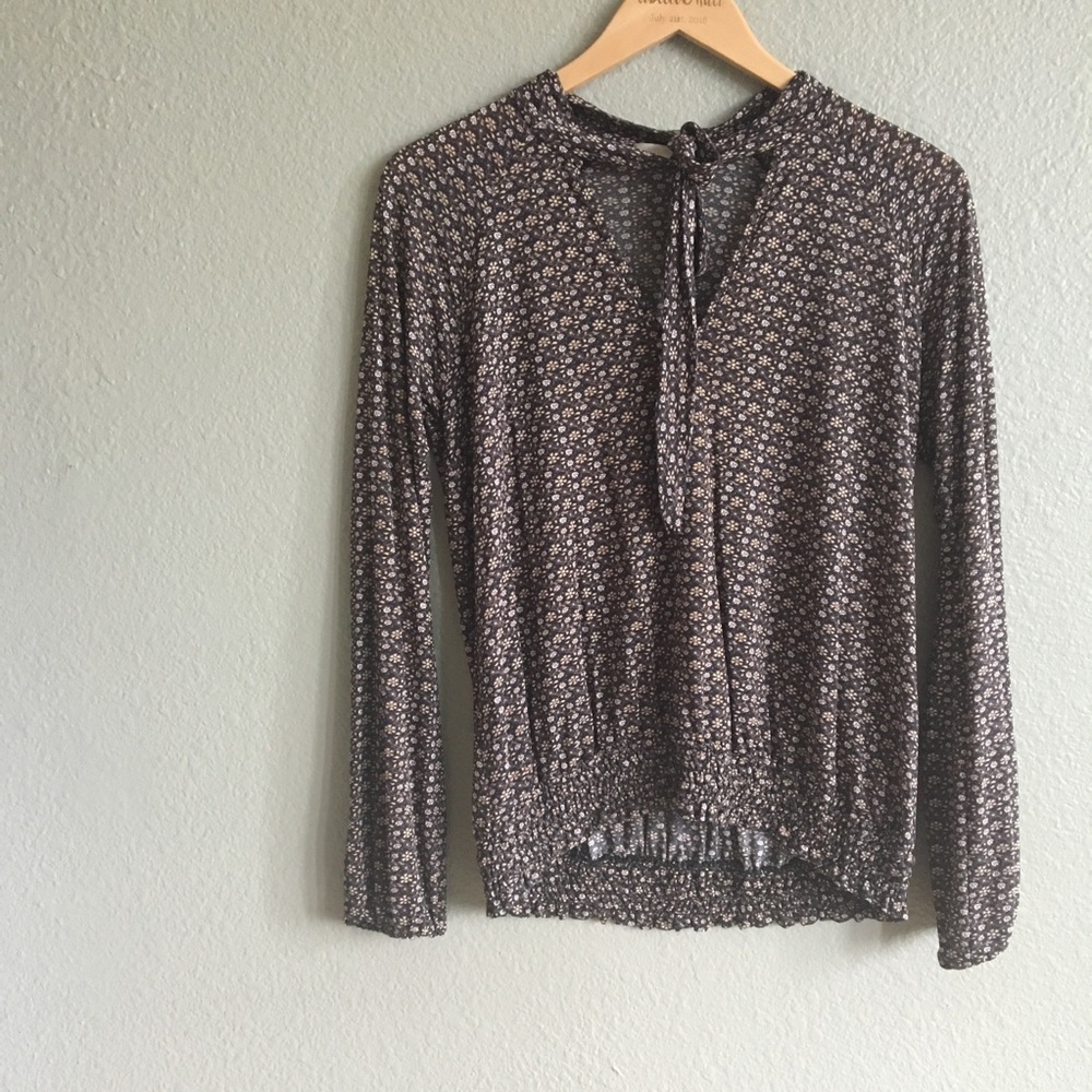 Floral Long Sleeve Top Shirt Blouse With Bow Sz 8